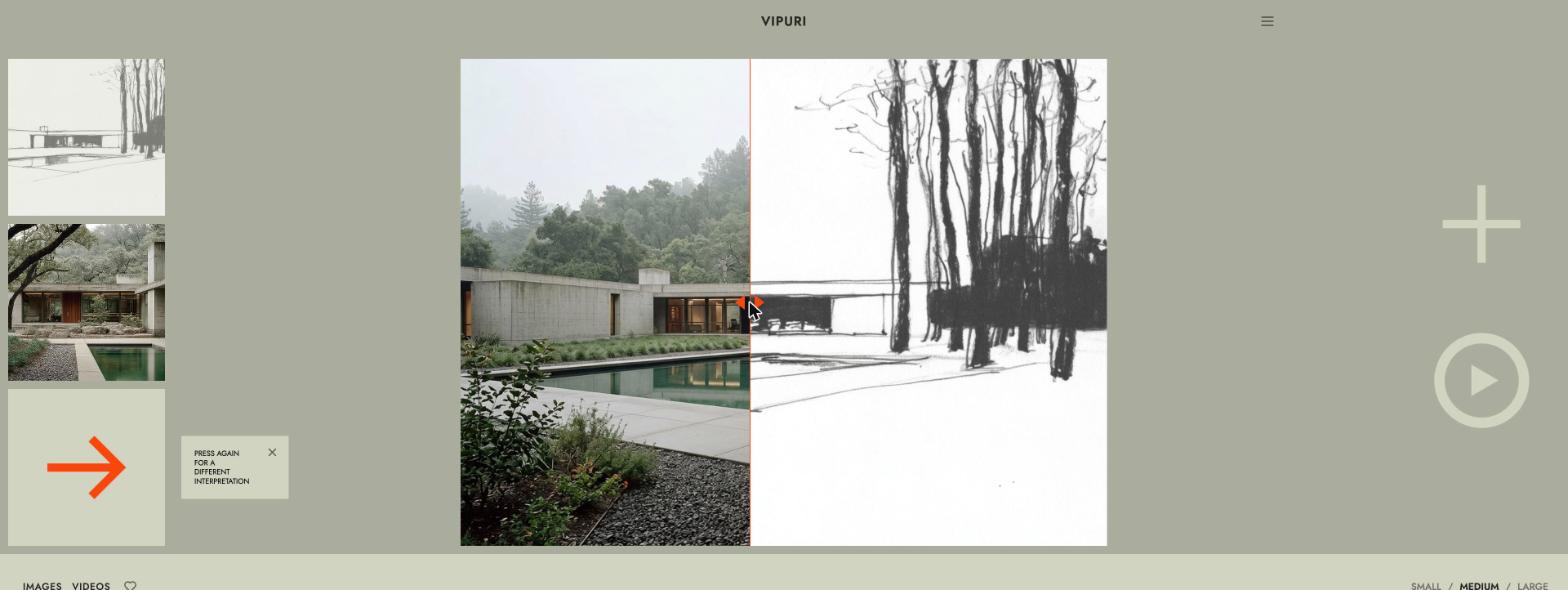 A finished generation shown in the before/after slider, mid-drag.